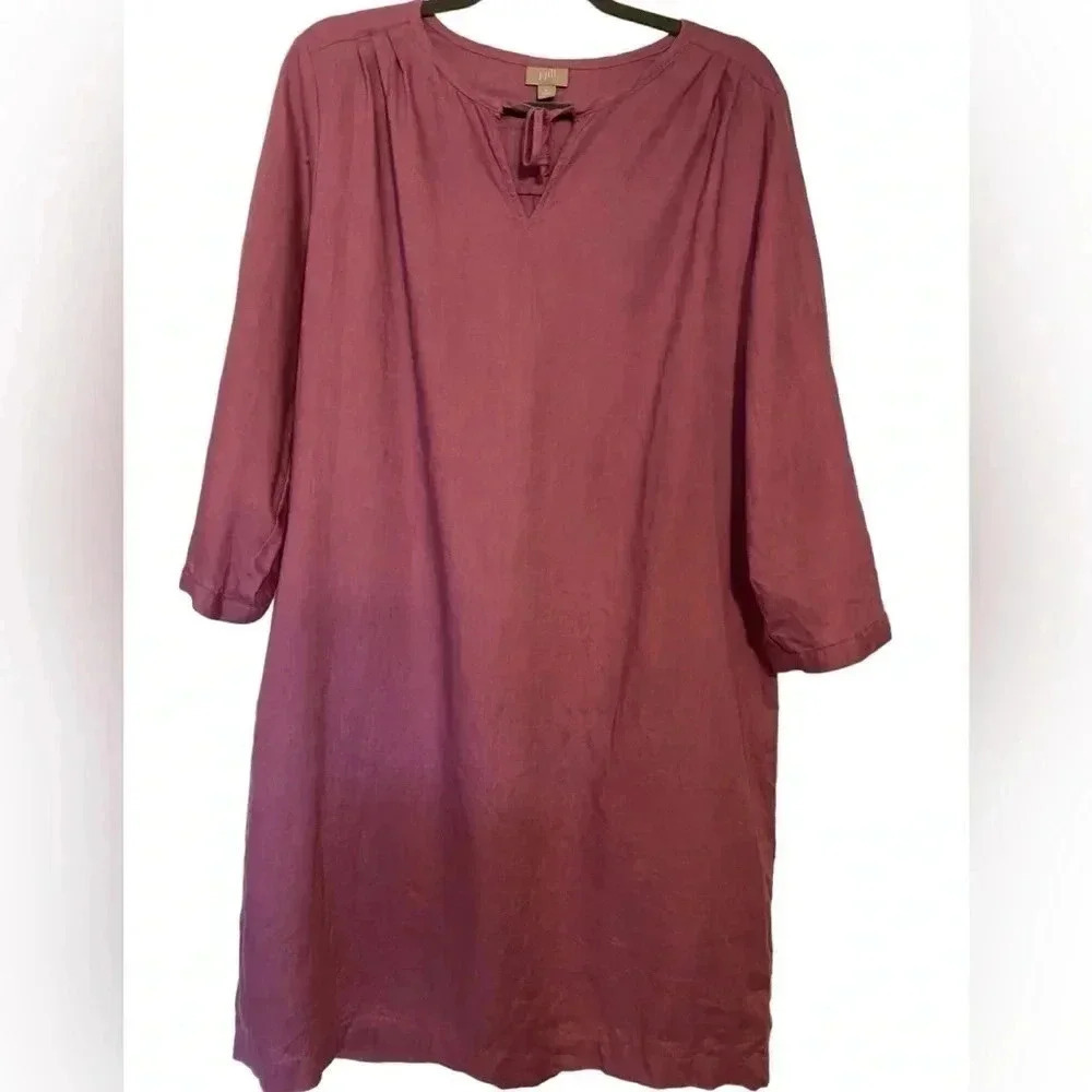 J Jill purple dress knee length 100% linen pleated shoulder 🌸🌸